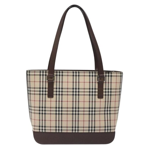 BURBERRY Nova Check Shoulder Bag Canvas Leather Beige Silver Auth - Picture 3 of 16